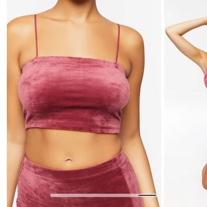 Pink velvet crop top camisole